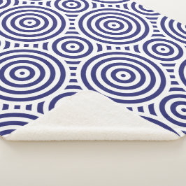 Cobertor Sherpa Padrão Circular Geométrico de Na moda Azul e Branc