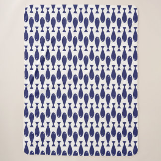 Cobertor Sherpa Padrão Clássico Náutico de Peixes Azul e Branco
