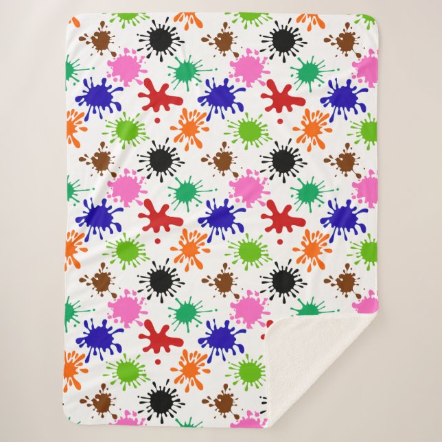 Cobertor Sherpa Padrão Colorido de Pintas em Branco (Frente)
