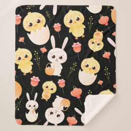 Cobertor Sherpa Padrão contínuo de adoráveis coelhinhos e pintinho