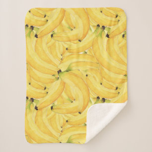 Cobertor Sherpa Padrão contínuo de aquarela de cacho de banana tro