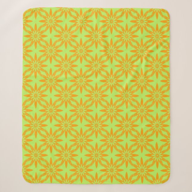 Cobertor Sherpa Padrão contínuo de flor verde laranja (Frente)