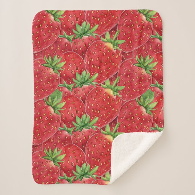 Cobertor Sherpa Padrão contínuo de remendo de morango fresco aquar (Frente)