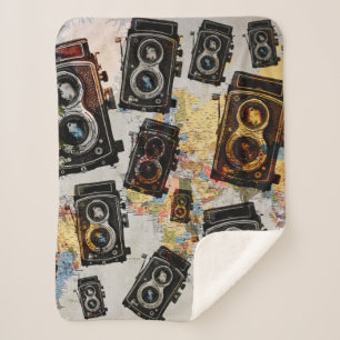 Cobertor Sherpa Padrão da câmera de viagens vintage