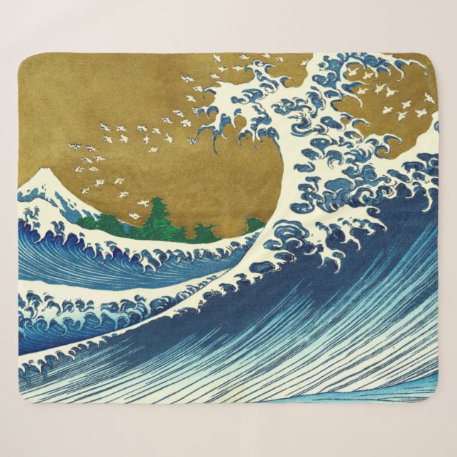 Cobertor Sherpa Padrão da Grande Onda de Hokusai: Arte Japonesa Uk (Frente (Horizontal))