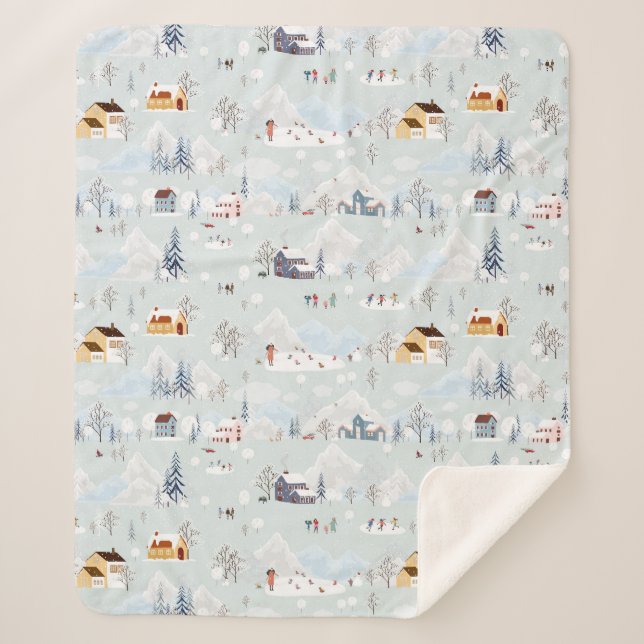 Cobertor Sherpa Padrão da Vila de Ice da Terra Maravilha de Cozy W (Frente)