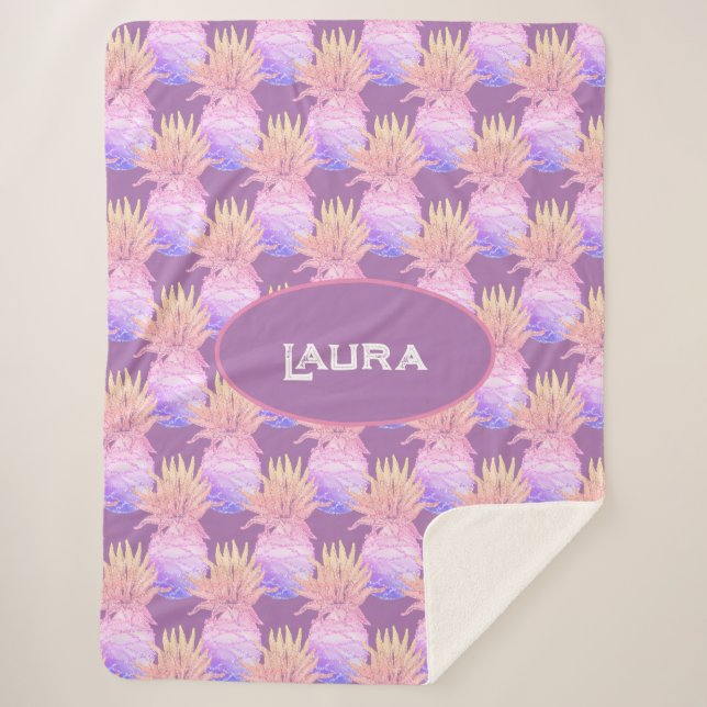 Cobertor Sherpa Padrão de abacaxi divertido (Frente)