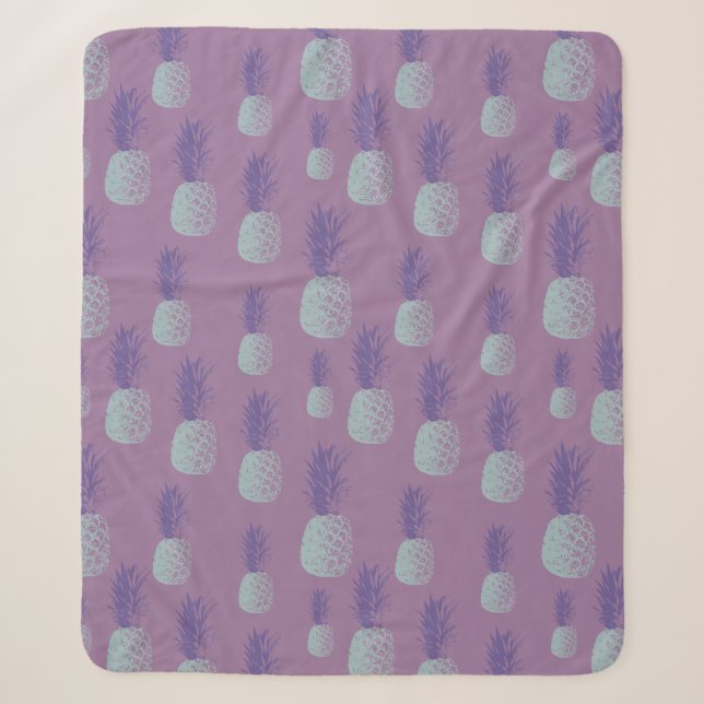 Cobertor Sherpa Padrão de Abacaxi Roxo Fofo (Frente)