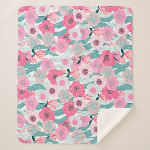 Cobertor Sherpa Padrão de Abstrato Floral Rosa Pastel