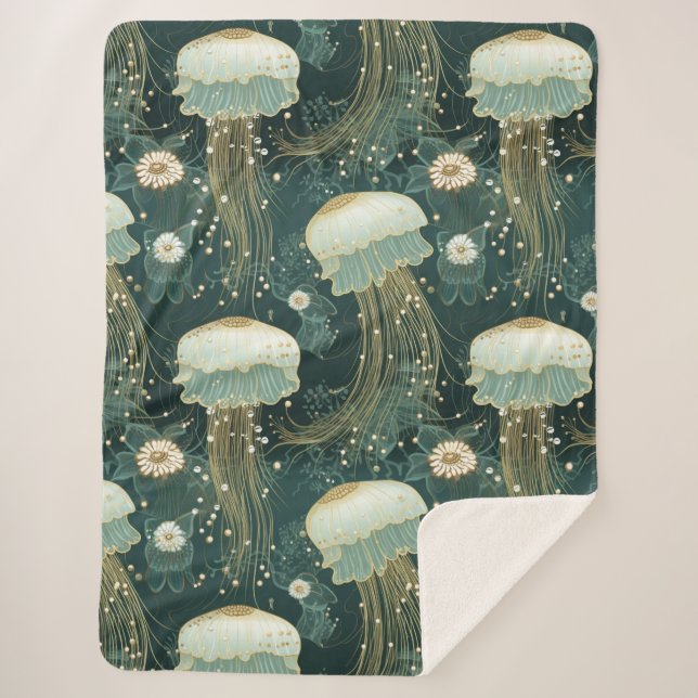 Cobertor Sherpa Padrão de águas-vivas legante - Nome personalizado (Frente)