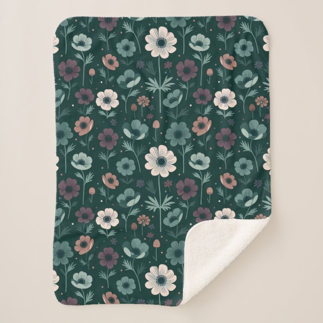 Cobertor Sherpa Padrão de Anemone Encantador (Frente)