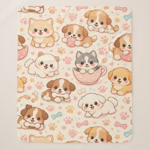 Cobertor Sherpa Padrão de aquarela Corações de Cachorrinho Fofo (5