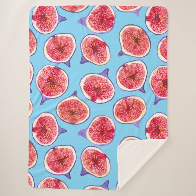 Cobertor Sherpa Padrão de aquarela de fatias de figo (Frente)