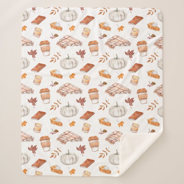 Cobertor Sherpa Padrão de Aquarela do Cozy Autumn Essentials (Frente)