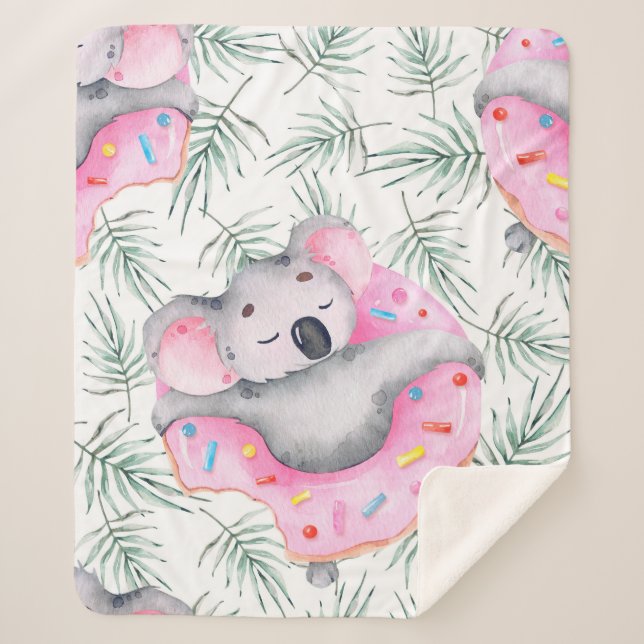 Cobertor Sherpa Padrão de aquarela pintada à mão com koala tropica (Frente)