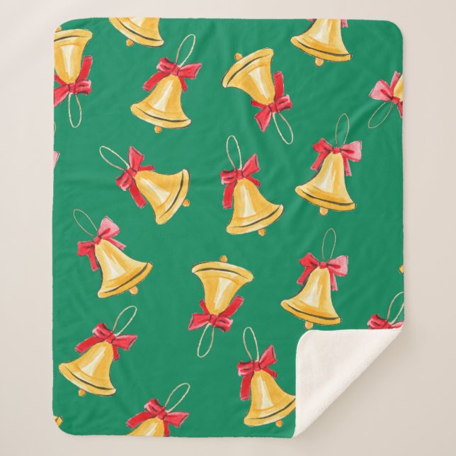 Cobertor Sherpa Padrão de aquarela sem costura com o sino  (Frente)