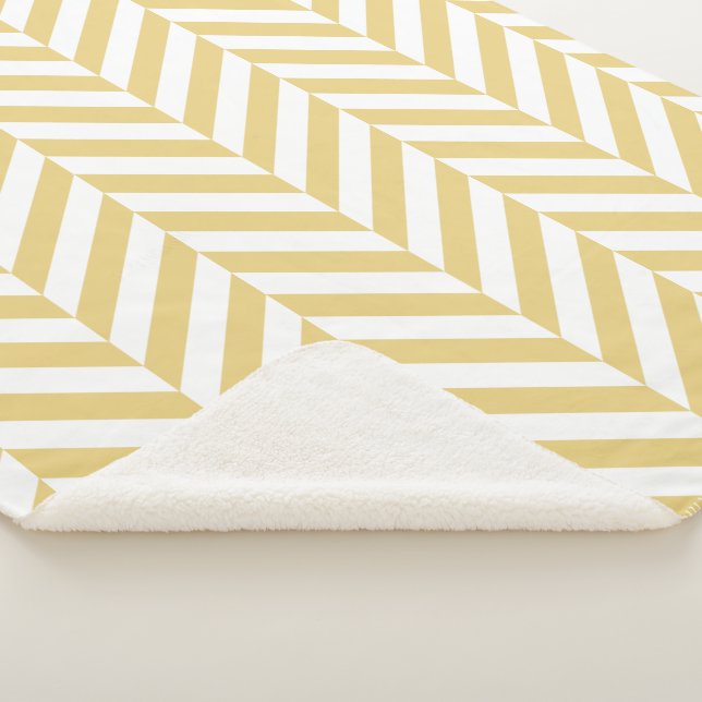 Cobertor Sherpa Padrão de Arenque de Chevron Amarelo Moderno (3/4)
