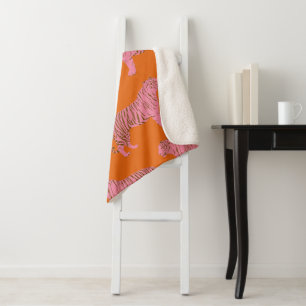 Cobertor Sherpa Padrão de arte boho laranja e rosa fofo de tigre