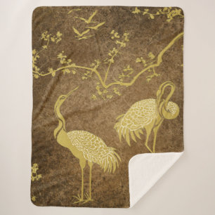 Cobertor Sherpa Padrão de arte de grous elegantes Pássaros grous