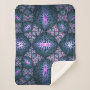 Cobertor Sherpa Padrão de Arte Fractal 3D Turquesa Roxo Rosa