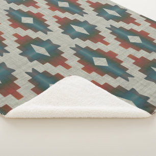 Cobertor Sherpa Padrão de Arte Tribal da Cinza Azul Castanho Verme