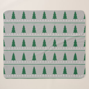 Cobertor Sherpa Padrão de Árvore de Natal e Flocos de Neve,
