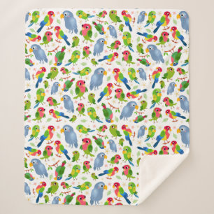 Cobertor Sherpa Padrão de Aves Vintage, Padrão de periquito colori