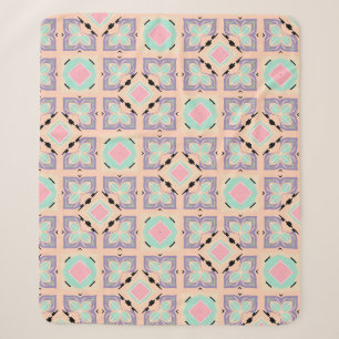 Cobertor Sherpa Padrão de Azulejo Geométrico Pastel Rosa Lilás R