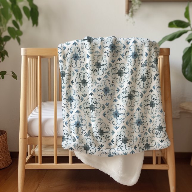 Cobertor Sherpa Padrão de Azulejo marroquino azul e branco (Criador carregado)