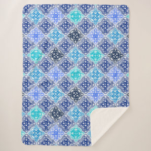 Cobertor Sherpa Padrão de Azulejo marroquino pintado azul
