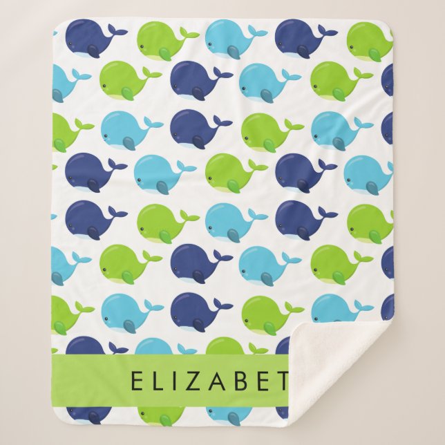 Cobertor Sherpa Padrão De Baleias, Baleias Cutas, Seu Nome (Frente)