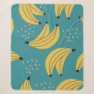 Cobertor Sherpa Padrão de banana da safra, fundo azul.