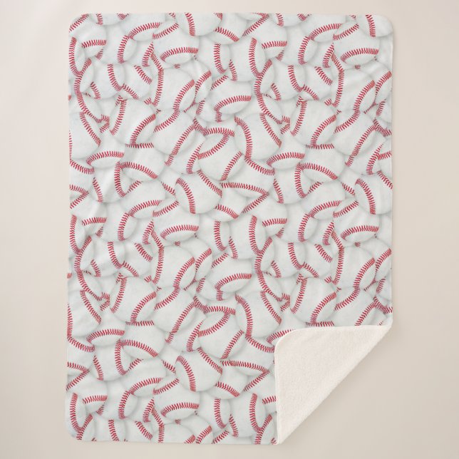 Cobertor Sherpa Padrão de Baseballs em Camadas (Frente)