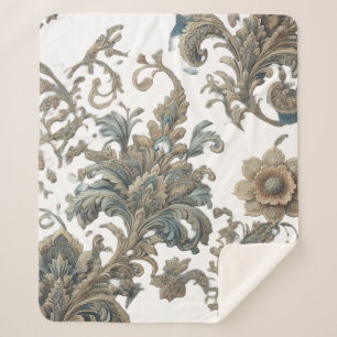 Cobertor Sherpa Padrão de Brocade Floral Azul Dusky Sherpa Blanket
