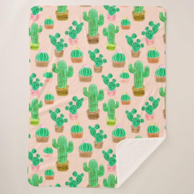 Cobertor Sherpa Padrão De Cactus Potente Desenhado À Mão (Frente)