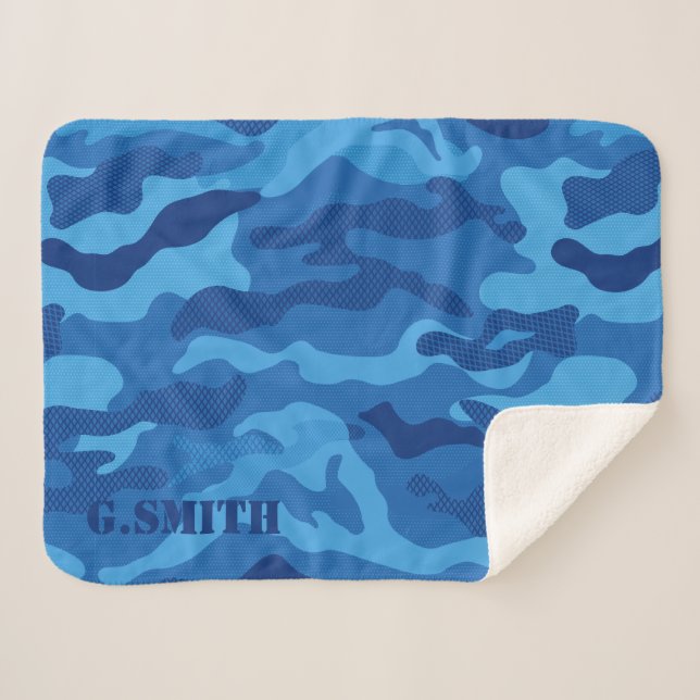 Cobertor Sherpa Padrão de Camuflagem de Camo de Textura Azul Moder (Frente (Horizontal))
