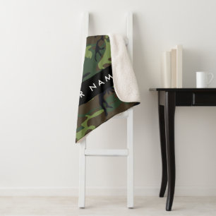 Cobertor Sherpa Padrão de Camuflagem Verde, Seu nome, Personalizar