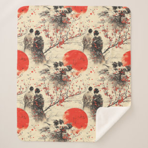 Cobertor Sherpa Padrão de Casal de Kimono Sakura Romântico (3)