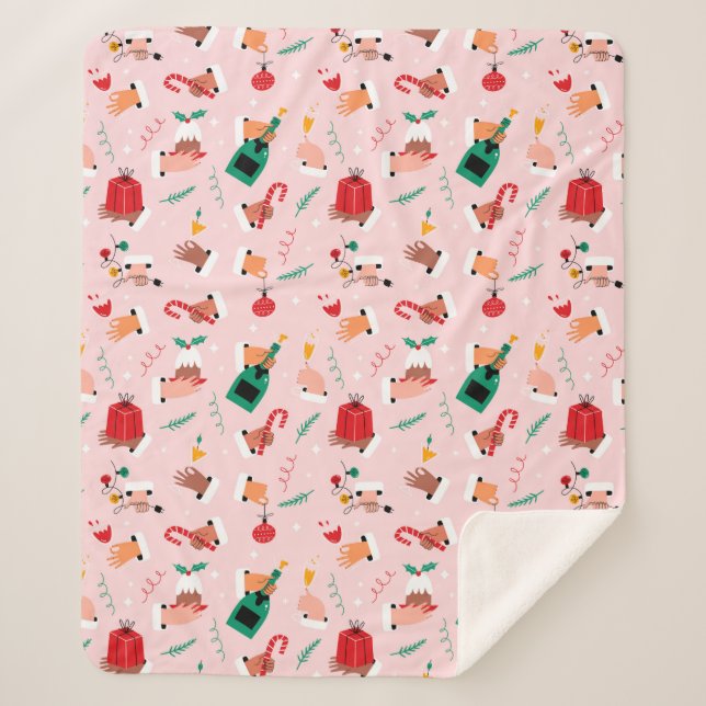Cobertor Sherpa Padrão de Celebração Festiva das Mãos Feriadas (Frente)
