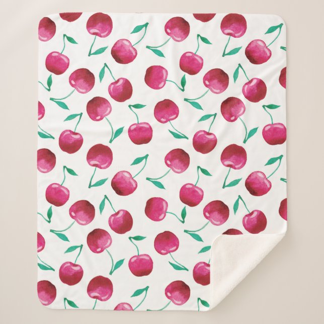 Cobertor Sherpa Padrão de Cereja de Aquarela (Frente)