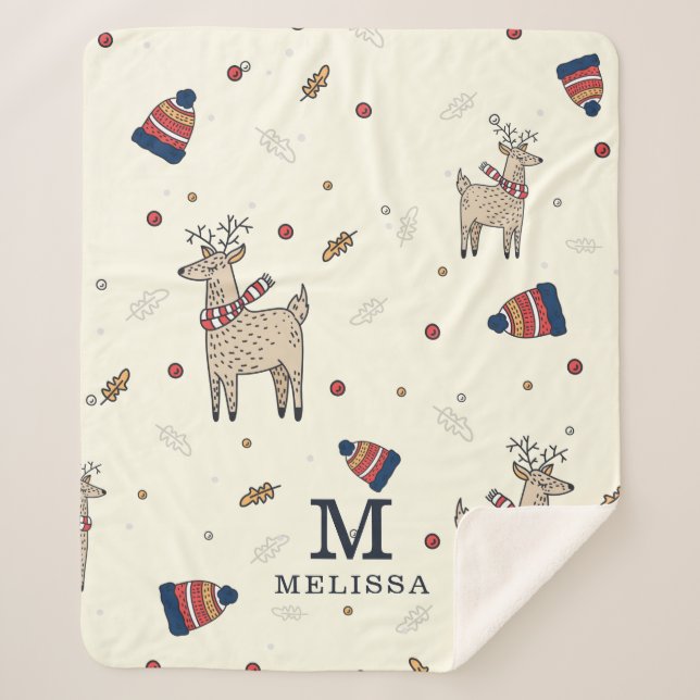 Cobertor Sherpa Padrão de chapéu de rena de Natal Personalizado (Frente)