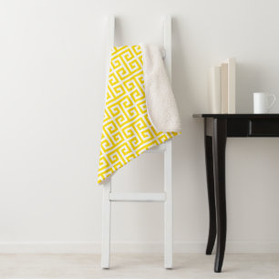 Cobertor Sherpa Padrão de Chave Grega Amarelo Dourado