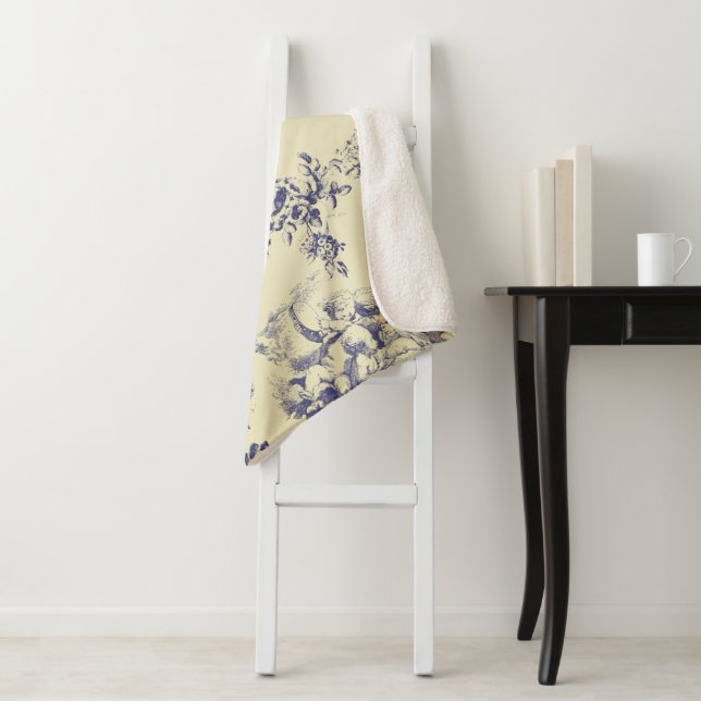 Cobertor Sherpa Padrão de Cherub do País Francês do Toile Azul (In Situ)