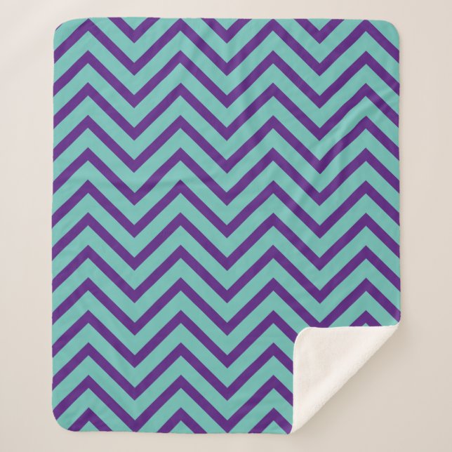 Cobertor Sherpa Padrão De Chevron Decorativo Leve Teal E Roxo (Frente)