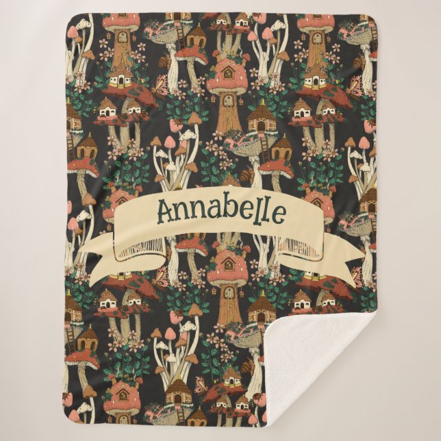 Cobertor Sherpa Padrão De Cogumelo Verde Preto Núcleo Floral De Co (Frente)