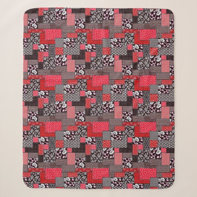 Cobertor Sherpa Padrão de Colcha Floral de Patchwork Retrô (Frente)