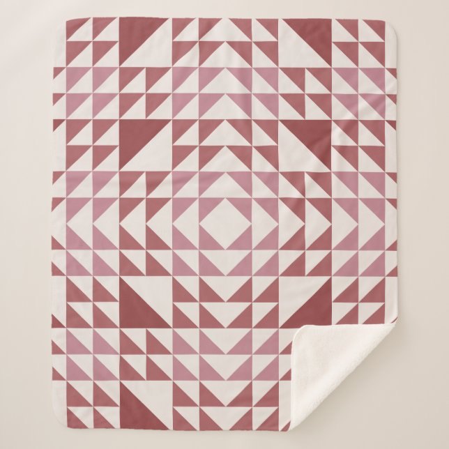 Cobertor Sherpa Padrão de Colcha Geométrica Rosa Empoeirada (Frente)