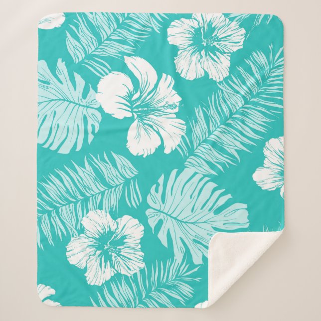 Cobertor Sherpa Padrão de colheita sem costura com folhas tropicai (Frente)