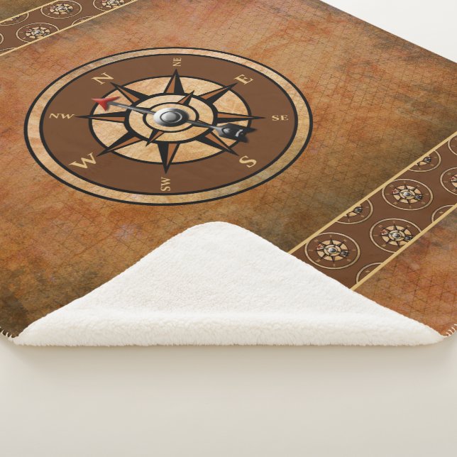 Cobertor Sherpa Padrão de Compass Náutico Castanho (3/4)