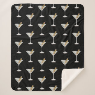 Cobertor Sherpa Padrão de Coquetel de Quarantini Martini Preto